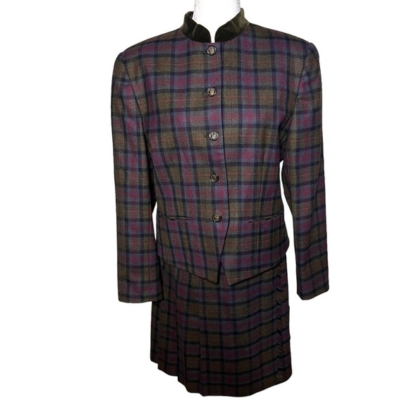 Vintage Wool Plaid Suit Set - Skirt & Jacket Tartan - Picture 1 of 11